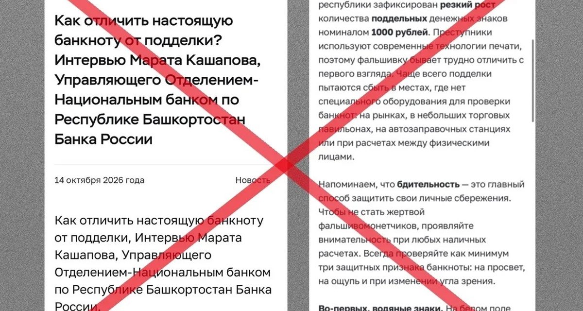На фейковом сайте Банка России жителям Башкортостана предложили обменять тысячерублёвки